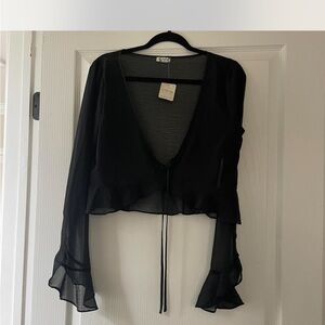Free People Black Sheer Crop Top NWT